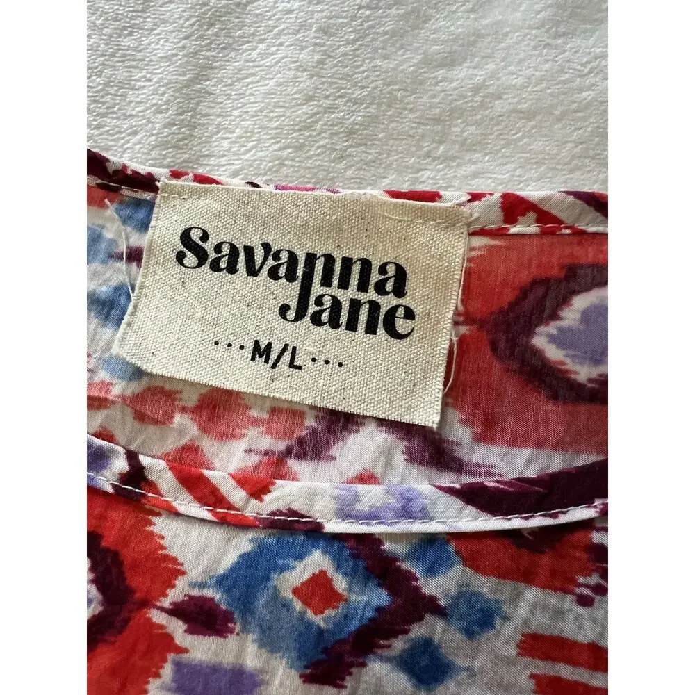 SAVANNA JANE Women's Floral Embroidered Poncho Tunic Top Red Blue Size M/L - Picture 12 of 16